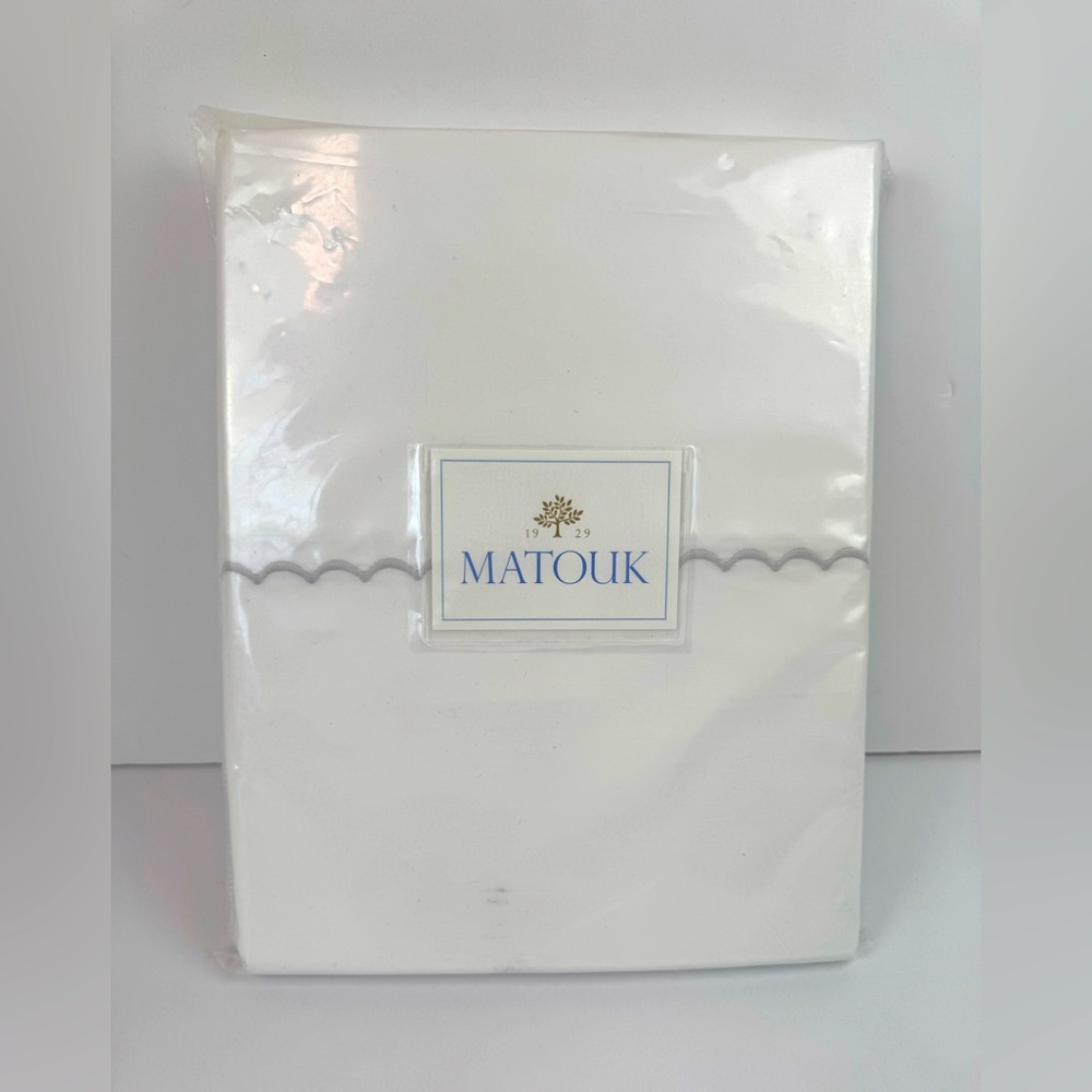 Matouk Astrid Cotton Percale Full/Queen Duvet Cover Set White/Silver - NWT $750